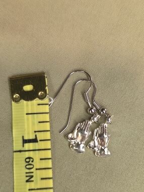 Silver Tone Praying Hands Dangle Earrings Faith